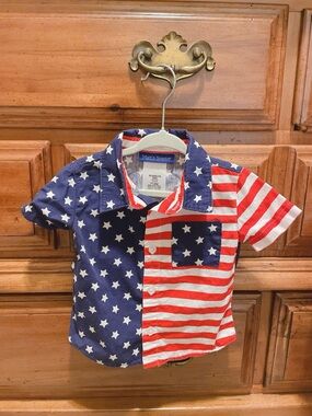 Matt’s Scooter American Flag Short Sleeve Shirt - Red & Blue Size 12 Month
